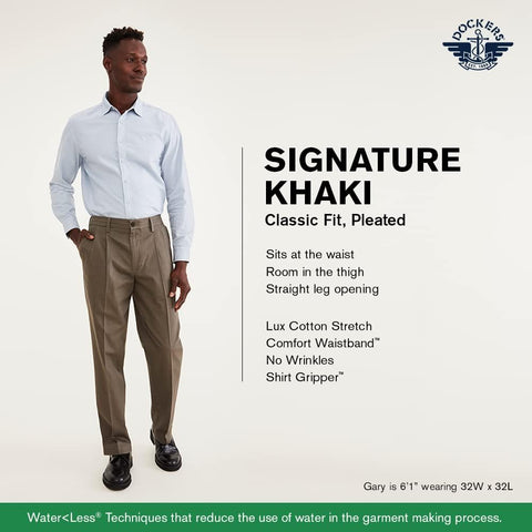Dockers Men's Classic Fit Signature Lux Cotton Stretch Pants-Pleated (Regular and Big & Tall)