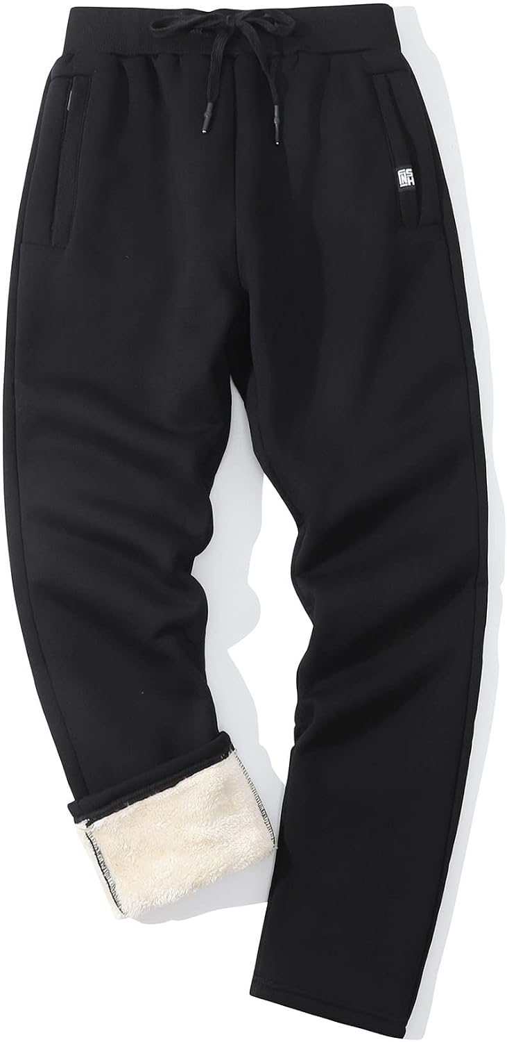 Flygo Men's Fleece Pants Winter Warm Joggers Pants Active Sherpa Lined Sweatpants