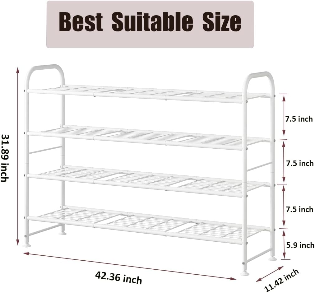 LINZINAR 4 Tier Long Shoe Rack for Closet Metal Shoe Organizer for Entryway