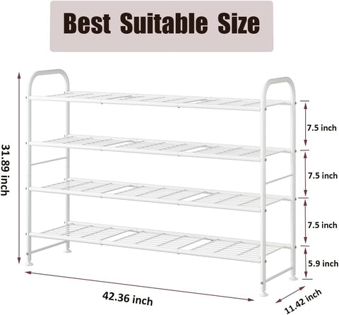 LINZINAR 4 Tier Long Shoe Rack for Closet Metal Shoe Organizer for Entryway