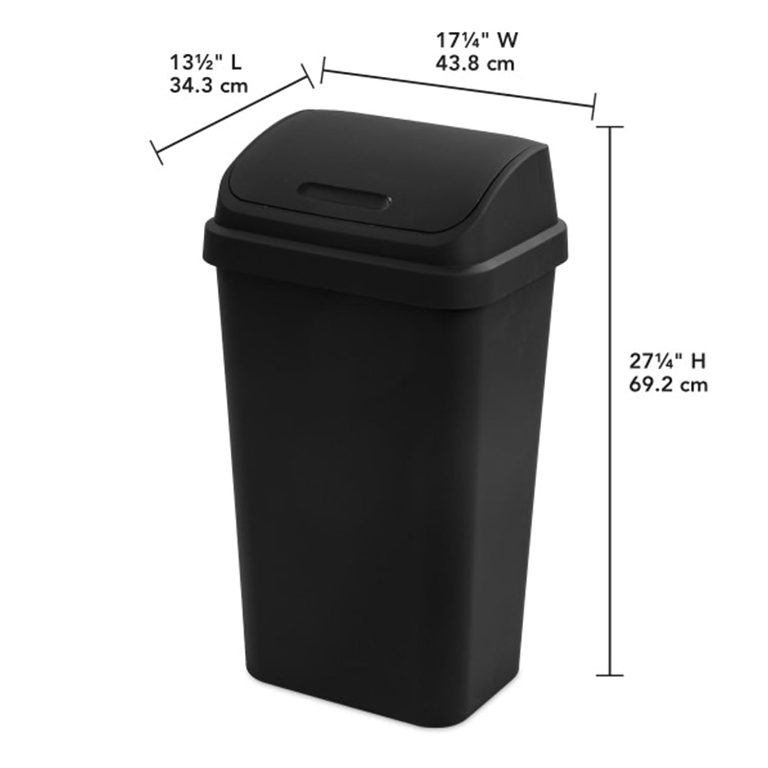 Sterilite Swing Top Wastebasket, Trash Can, 13 Gallon, Black, 4-Pack