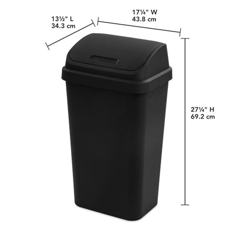 Sterilite Swing Top Wastebasket, Trash Can, 13 Gallon, Black, 4-Pack