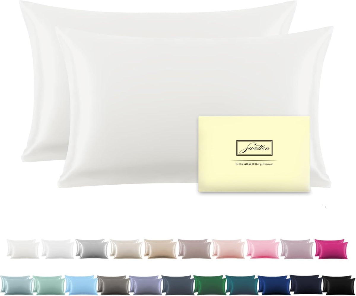 Silk Pillow Cases 2 Pack,Soft Breathable and Sliky Standard Size Pillow Cases Set of 2,Natural Mulberry Silk Pillowcase Set of 2 for Hair and Skin with Hidden Zipper (Ivory,20"X 26",2pcs)