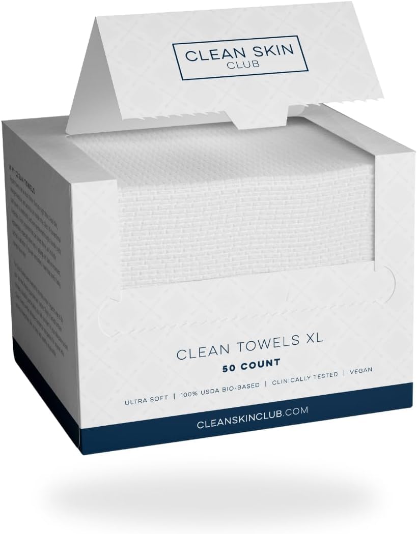 Clean Skin Club XL Disposable Face Towels, 100% Biobased, Dermatologist-Approved, Ultra Soft Makeup Remover Wipes, 300 ct, 6 pack