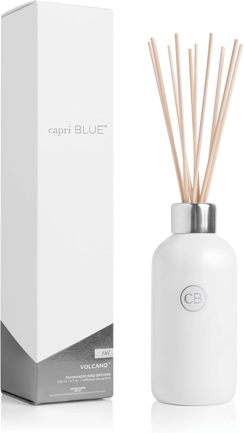 Capri Blue Volcano Reed Diffuser Set, Includes Reeds, Fragrance Oil, and Glass Bottle for Home Décor, Room Fresheners, White (8 Fl Oz)