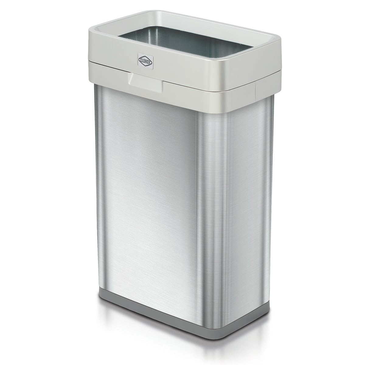 Clorox Slim Open Top Stainless Steel Trash Can, Silver, 13 Gallon / 50L