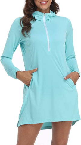 HDE Women Beach Coverup Dress UPF 50 UV Protection Long Sleeve Hooded Tunic