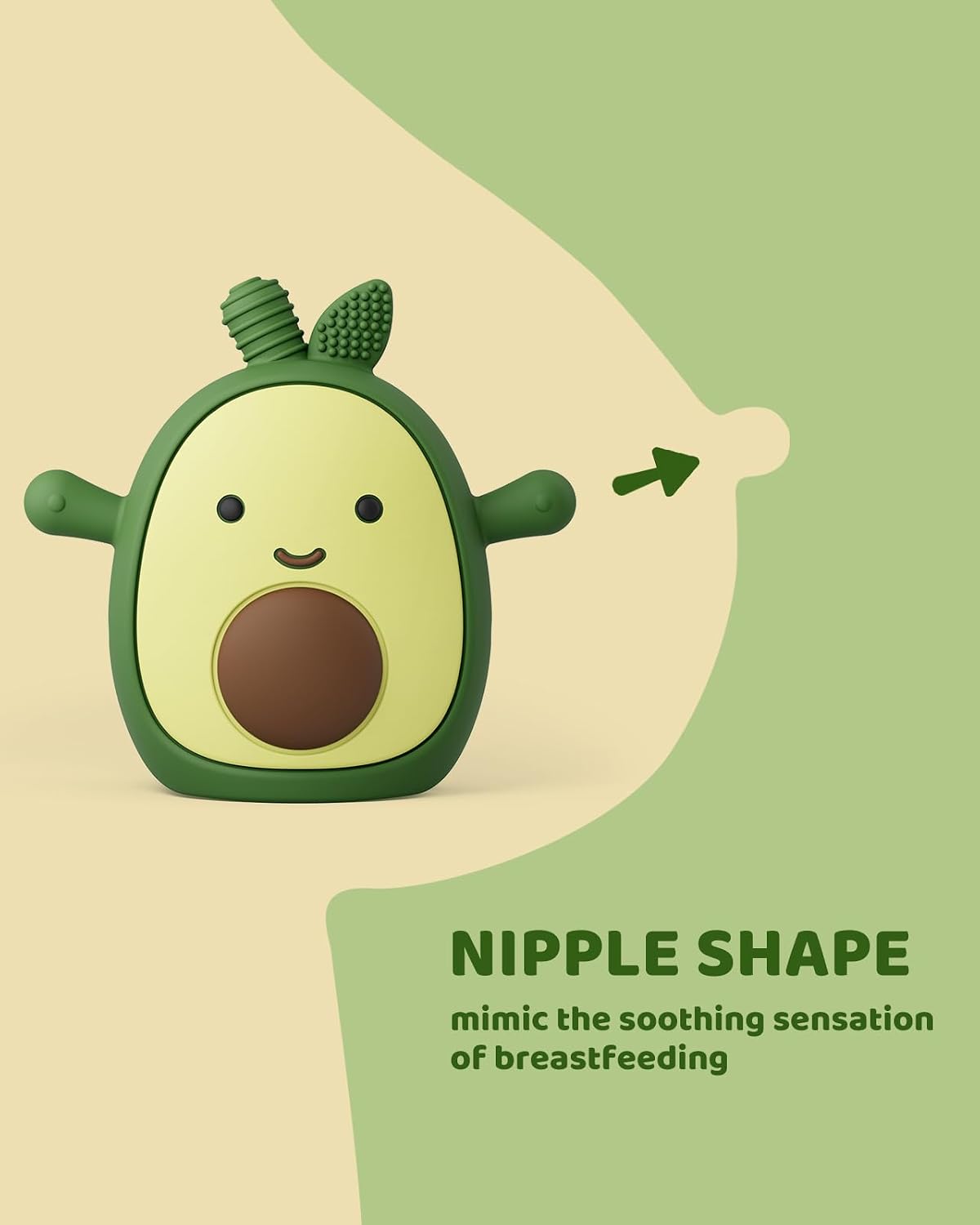 ChooKaChoo Baby Teething Toy Silicone Avocado Teething Mitten for Babies Over 3 Months Anti Dropping Wrist Hand Teethers Baby Chew Toys for Sucking Needs, BPA Free (Patent Pending)
