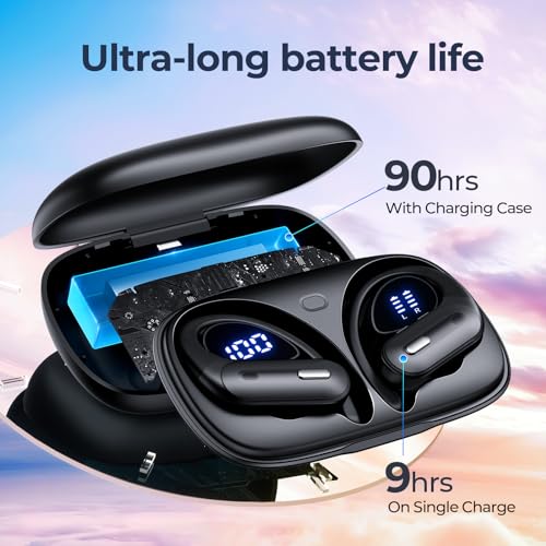 OFNEX Wireless Earbuds Bluetooth 5.3 Headphones 90 Hrs Playtime Earbuds with Wireless Charging Case Over-Ear Sports Earphones Waterproof Deep Bass Headset