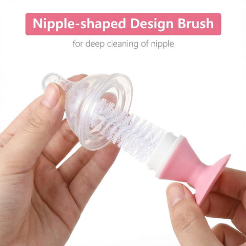 Ariseno 3-Pack 4-in-1 Baby Bottle Brush Set, Pink