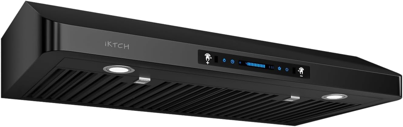 IKTCH 30 inch Range Hood 900 CFM, Black Under Cabinet Kitchen Vent Hood with 4 Speed ​​Gesture Sensing&Touch Control Panel