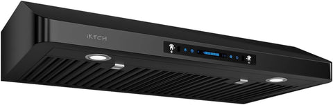IKTCH 30 inch Range Hood 900 CFM, Black Under Cabinet Kitchen Vent Hood with 4 Speed ​​Gesture Sensing&Touch Control Panel