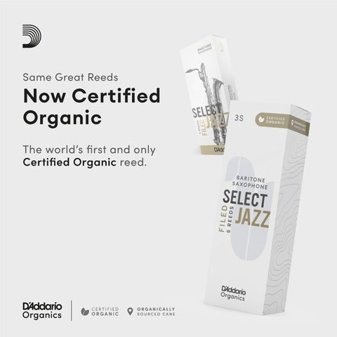D'Addario Organic Select Jazz Filed Baritone Saxophone Reeds - Sax Reeds - Individually Sealed - 3 Medium, 5 Pack