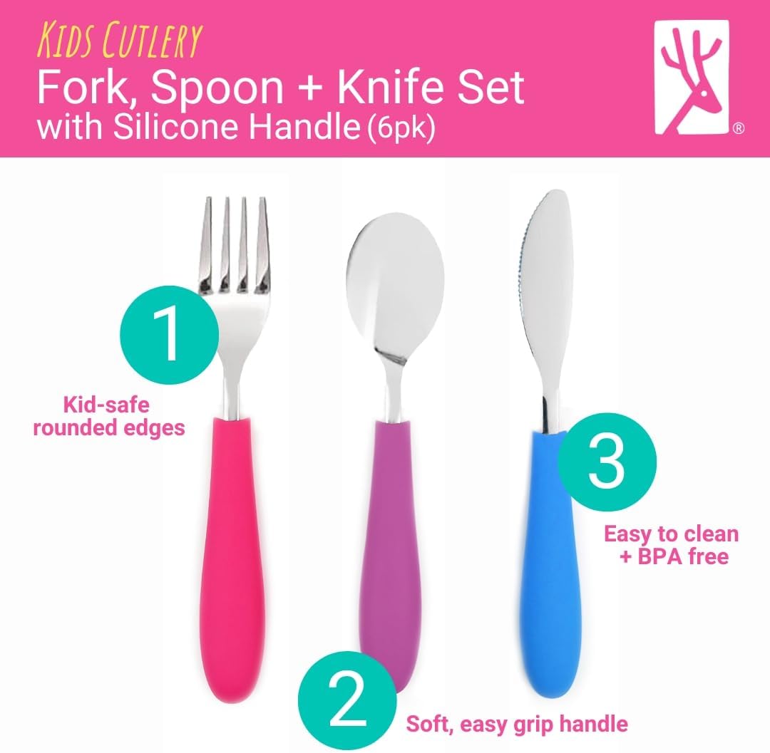 Elk and Friends Kids/Toddler Silverware with Silicone Handles | 6pcs