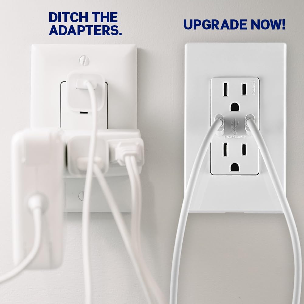 Leviton 30W (6A) USB Dual Type-C/C Power Delivery In-Wall Charger with 15A Tamper-Resistant Outlet, USB Charger for Smartphones, Tablets, Laptops, T5635-W, White