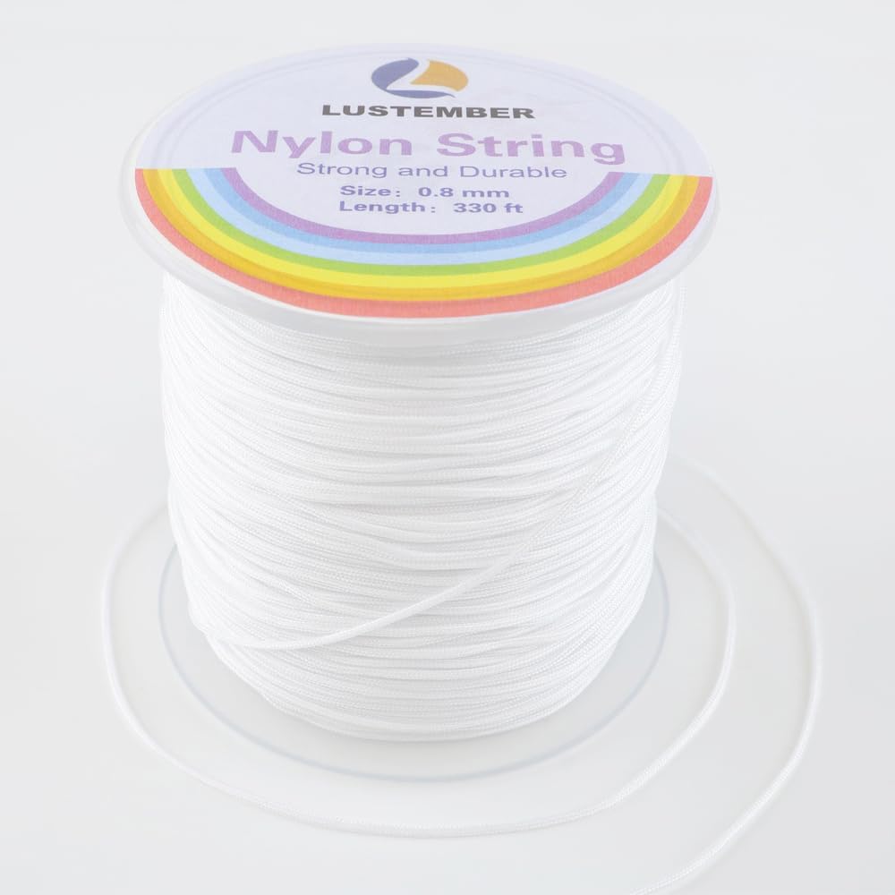 LUSTEMBER 0.8mm Nylon String, Strong Bracelet String, Durable Nylon Cord for Jewelry Making, Bracelets, Beading, Necklaces, Rattail Braiding, Kumihimo, Wind Chimes, Blinds and Handicrafts