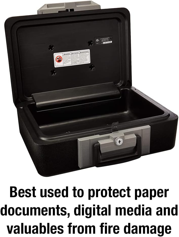 SentrySafe Fireproof Safe Box with Key Lock, Chest Safe with Carrying Handle to Secure Money, Jewelry, Documents, 0.25 Cubic Feet, 6.3 x 15.3 x 12.1 Inches, 1160