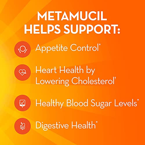 Metamucil 4-in-1 Fiber Supplement for Digestive Health, Psyllium Husk Fiber Powder, Sugar-Free Fiber Supplement, Orange Flavored, 180 teaspoons