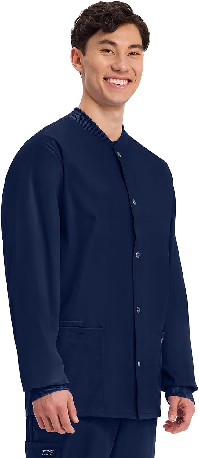 Cherokee WW Professionals Scrub Jacket for Men Snap Front