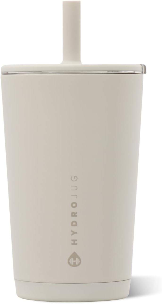 HydroJug Everyday Tumbler 14 oz, Ceramic-Lined Straw Cup, Linen