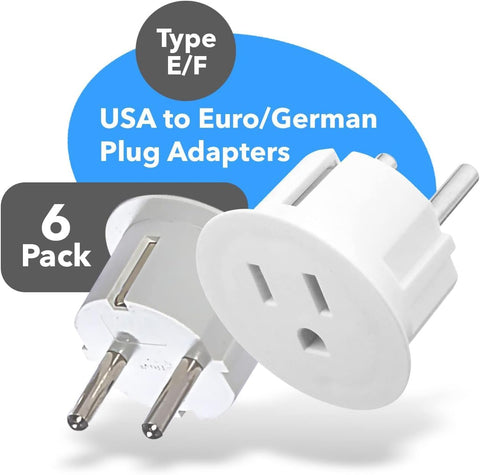 OREI USA to Europe Plug Adapter, Type E/F Schuko, Germany, France - 6 Pack