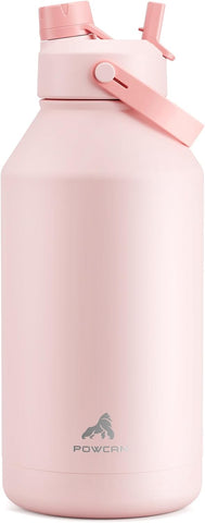POWCAN 64 oz Insulated Water Bottle with 2-in-1 Straw and Spout Lid, Keep Cold 24H, Leak-Proof, BPA-Free, Double Wall Stainless Steel Water Bottle for Sports, Gym, Travel, and School (Cotton Candy)