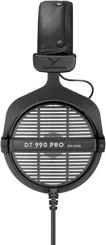 beyerdynamic DT 990 PRO, 250 Ohm, Open Back, Over Ear, Wired Headphones, 3m Coiled Cable, Black with Grey Velour Ear Pads