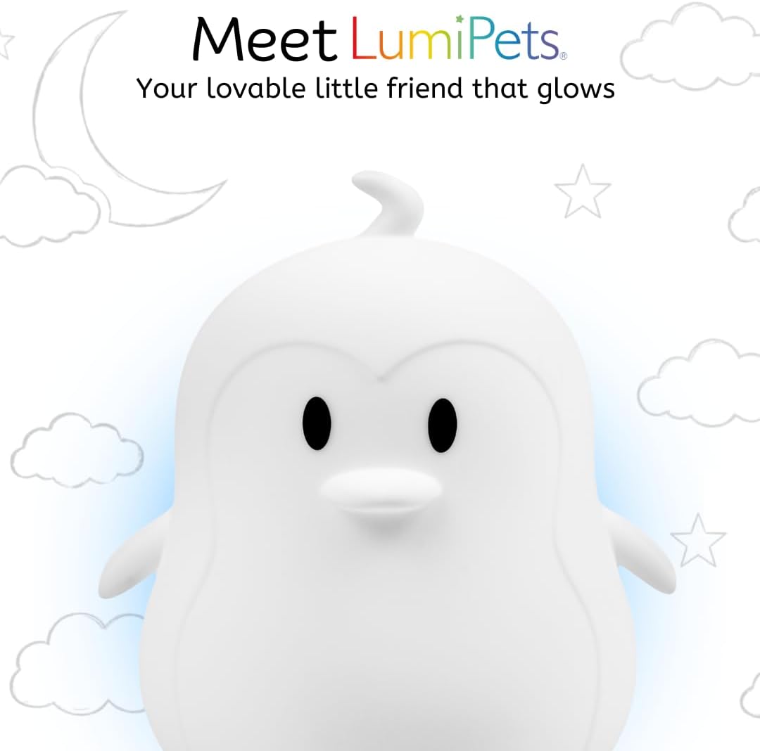 Lumipets Penguin Squishy Night Light for Kids, Silicone Lamp with Remote