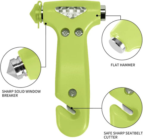 MOTORBUDDY 2-Pack Car Safety Hammer, Auto Emergency Escape Hammer with Window Breaker and Seat Belt Cutter, Emergency Escape Tool for Car Accidents, Glow in The Dark
