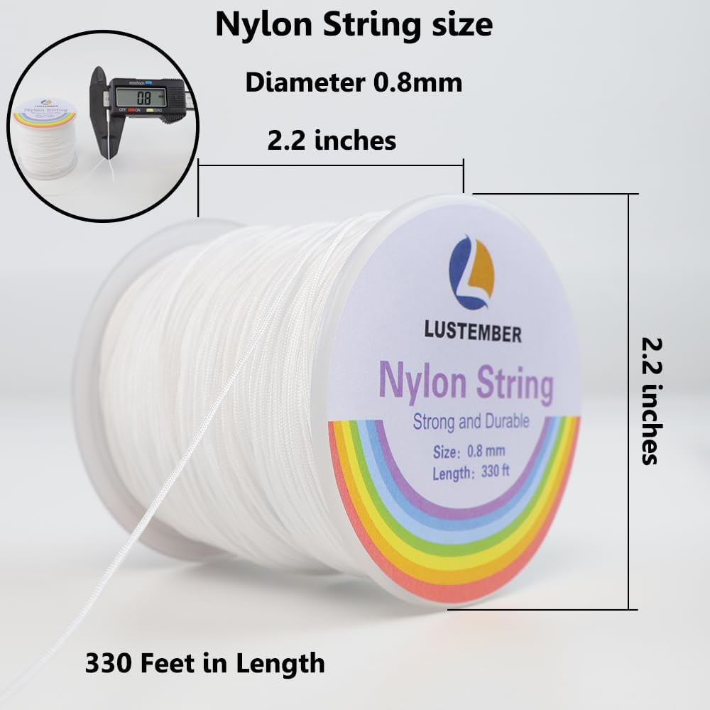 LUSTEMBER 0.8mm Nylon String, Strong Bracelet String, Durable Nylon Cord for Jewelry Making, Bracelets, Beading, Necklaces, Rattail Braiding, Kumihimo, Wind Chimes, Blinds and Handicrafts