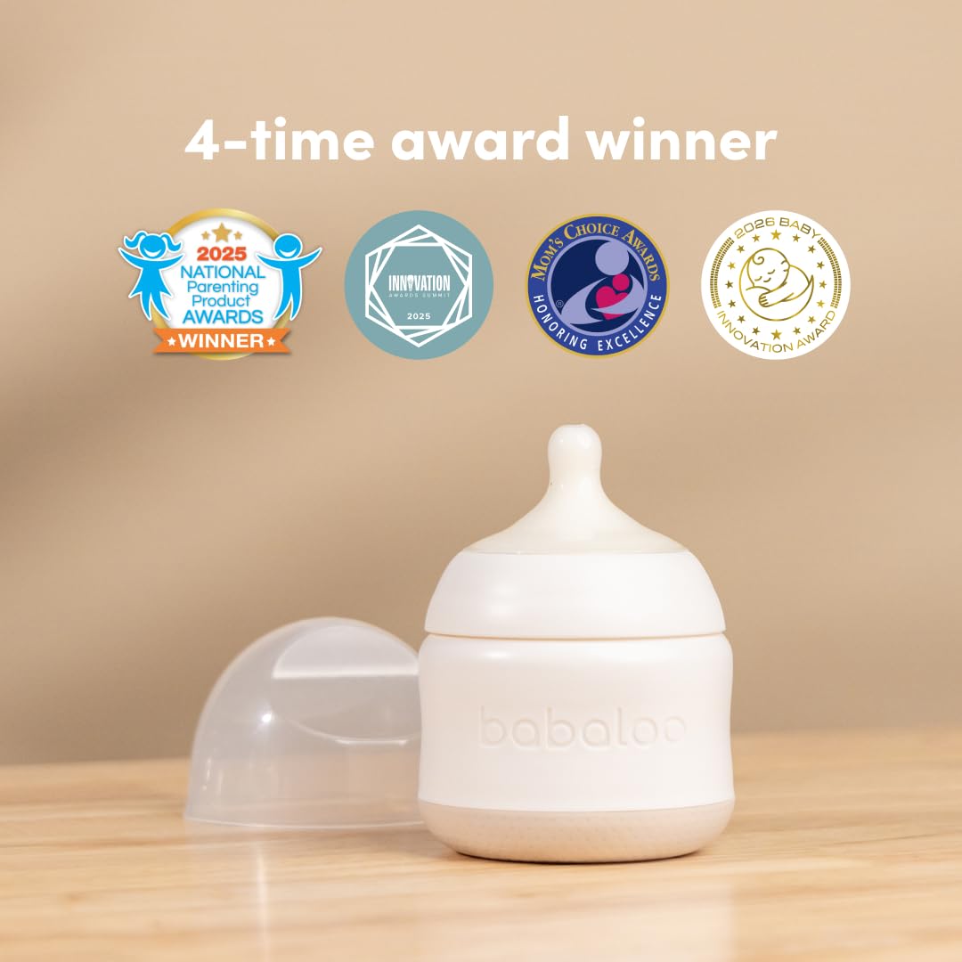 Baby-Led Silicone Baby Bottle, Airless, Anti-Colic, 8oz Creme 1pk