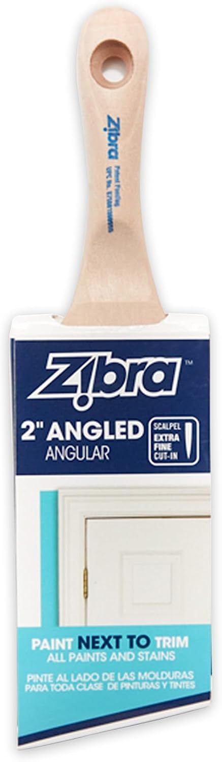 Zibra Precision Detail Paint Brush, Pro Grade, Angled for Cutting in, Trim and Furniture, 2-inch