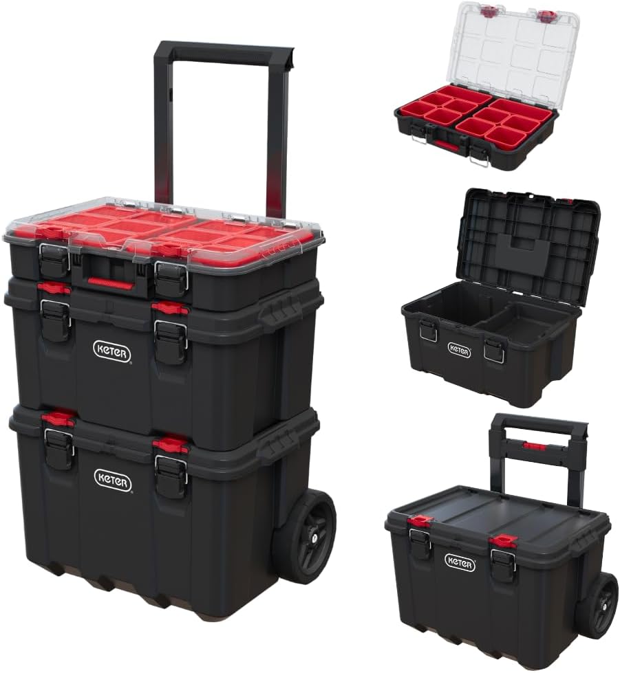 Keter Stack N Rolling Tool Box Modular Storage System 3 Piece
