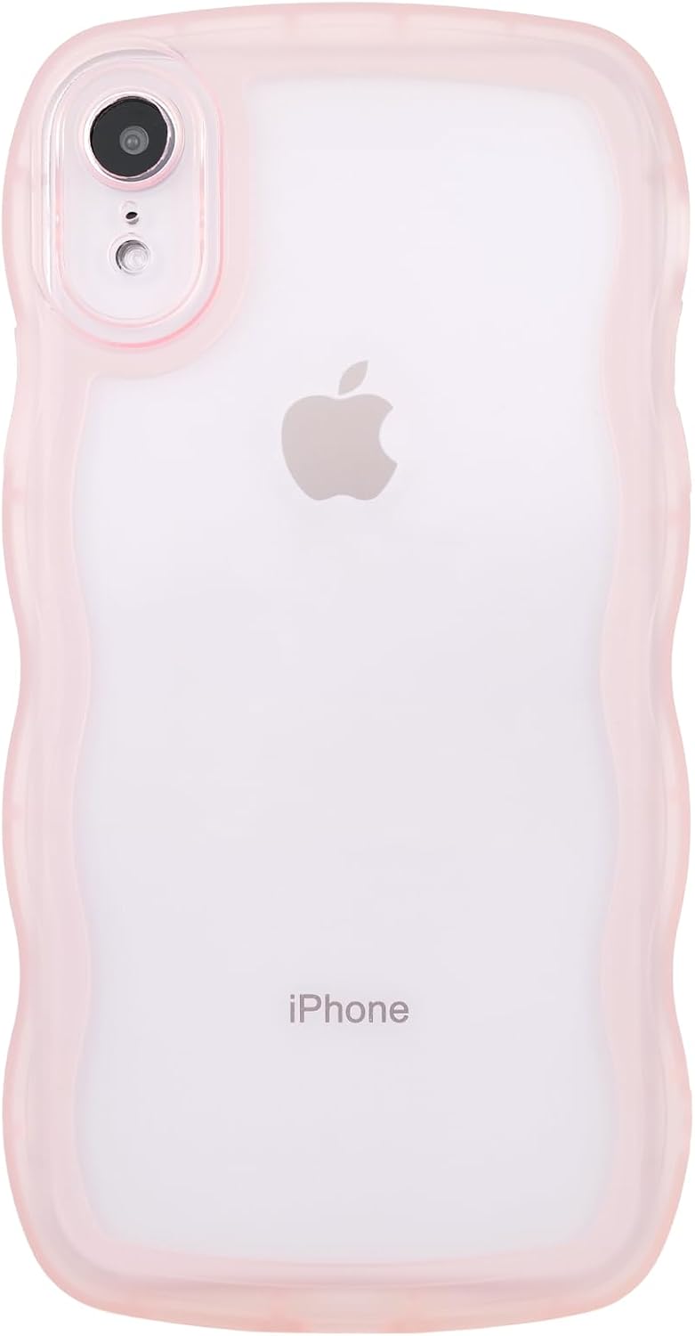 SKYLMW Compatible with iPhone XR Case Wavy Frame Cute,Clear/Pink