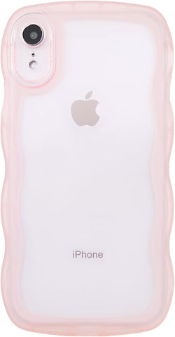 SKYLMW Compatible with iPhone XR Case Wavy Frame Cute,Clear/Pink