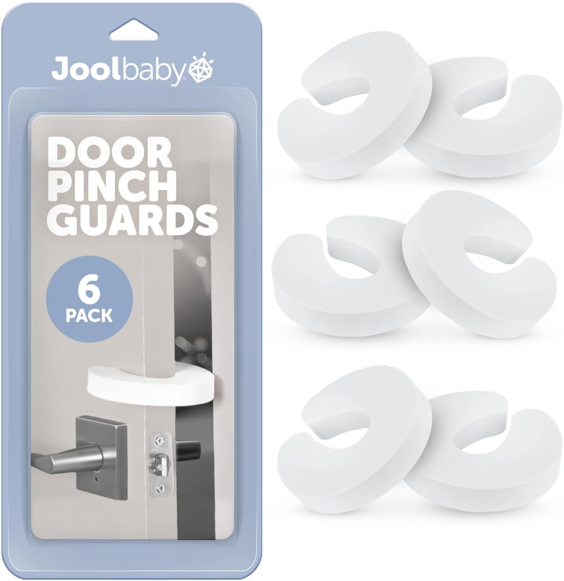 Jool Baby Door Pinch Guards (6 Pack) – Slam Preventer – Babyproof Doors to Avoid Pinched Fingers & Door Slamming, Keep Pets from Getting Locked in