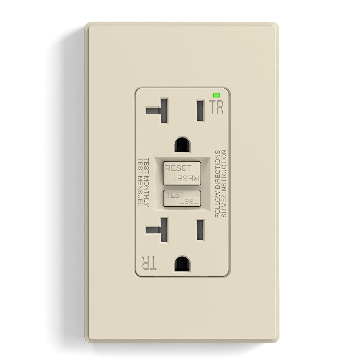 ELEGRP GFCI Outlet 20 Amp, Self-Test GFI Electrical Outlet with Thinner Design, TR Tamper Resistant GFCI Receptacle, Ground Fault Circuit Interrupters with Wall Plate, UL Listed, Light Almond, 1 Pack