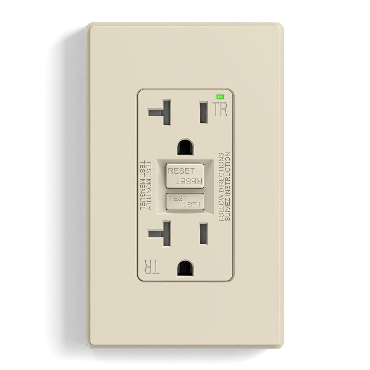 ELEGRP GFCI Outlet 20 Amp, Self-Test GFI Electrical Outlet with Thinner Design, TR Tamper Resistant GFCI Receptacle, Ground Fault Circuit Interrupters with Wall Plate, UL Listed, Light Almond, 1 Pack
