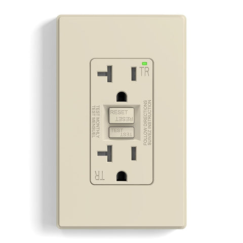 ELEGRP GFCI Outlet 20 Amp, Self-Test GFI Electrical Outlet with Thinner Design, TR Tamper Resistant GFCI Receptacle, Ground Fault Circuit Interrupters with Wall Plate, UL Listed, Light Almond, 1 Pack