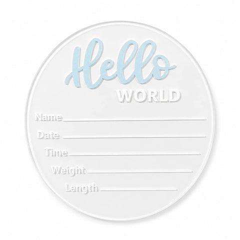 Baby Announcement Sign, 5.9 Inch“Hello World” Newborn Sign for Birth Announcement, Baby Name & Welcome Baby Board, Acrylic Newborn Announcement Sign for Hospital (Blue)