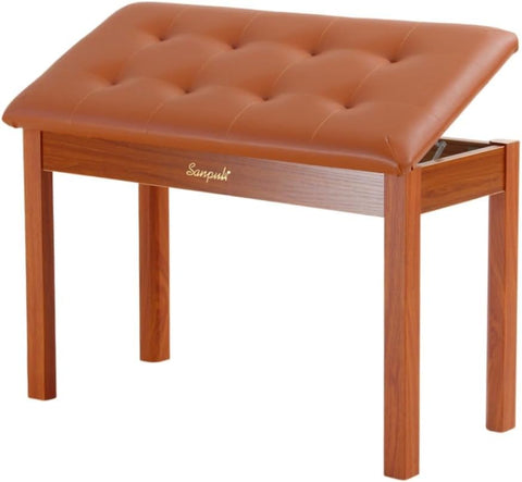Sanpuli Solid Wood Duet Piano Bench with Storage, Piano Stool and Padded Cushion, Keyboard Bench with Bookcase, Piano Chair and Piano Seat with High-Density Sponges.