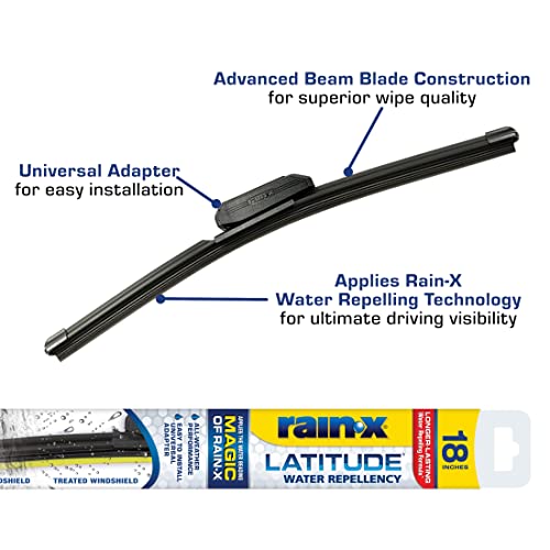 Rain-X 5079275-2 Latitude 2-In-1 Water Repellent Wiper Blades, 18 Inch Windshield Wipers (Pack Of 1), Automotive Replacement Windshield Wiper Blades With Patented Repellency Formula