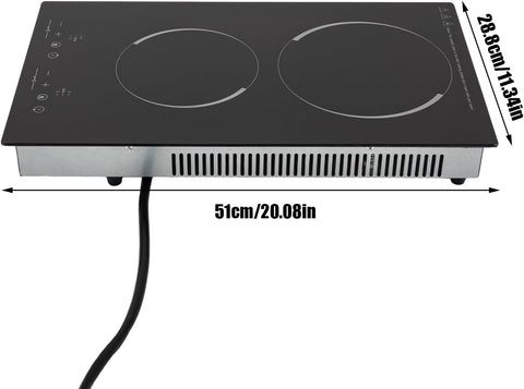 2 Burners Electric Cooktop, 110v 1500W Plug in Ceramic Cooktop, 20 Inch Countertop & Built-in Electric Stove Top with Child Safety Lock, Timer, Over-Temperature Protection, Sensor Touch Control