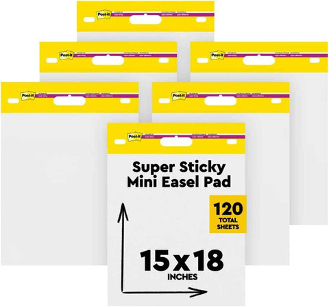Post-it Super Sticky Mini Easel Pad, 15 x 18 in, White, 6 Pads | Premium Self Stick Flip Chart Paper, Anchor Chart, Office Supplies & School Supplies, Great for Teachers and Students