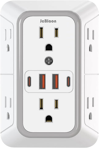 JcBlaon Outlet Extender Surge Protector - 6 Outlet Splitter with 4 USB Ports (2 USB C), Multiple Plug Expander Wall Charger, 3 Sided Multi Plug Wall Adapter Power Strip for Home Office Kitchen Travel