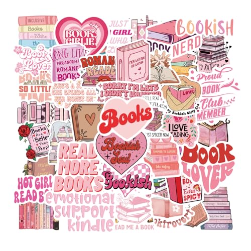 50 PCS Pink Bookish Stickers,Book Stickers for Kindle,Booktok Reading Stickers,Aesthetic Kindle Stickers,Bookish Gifts for Woman,Girl,Book Lover