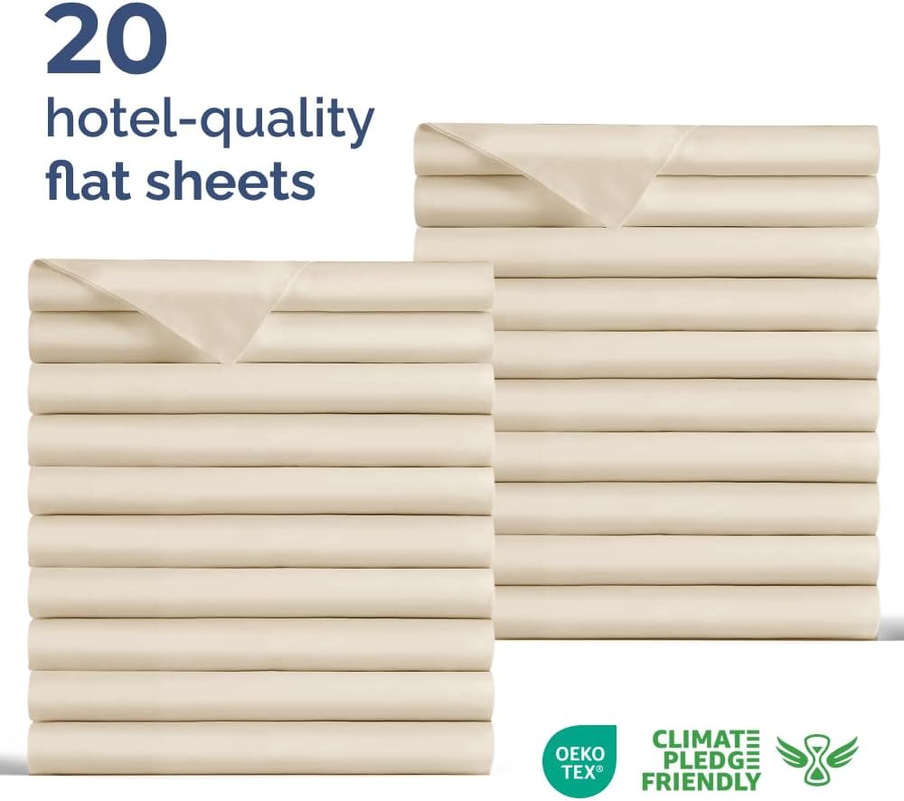 Bulk Case Pack of 20 Flat Sheets - King Size Flat Sheets - Wheat