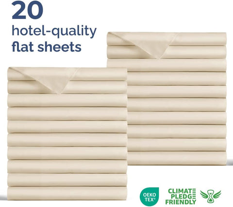 Bulk Case Pack of 20 Flat Sheets - King Size Flat Sheets - Wheat