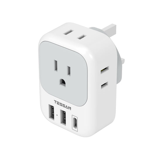 European Travel Plug Adapter, TESSAN US to Europe Plug with 4 Outlets and 3 USB Ports(1 USB C), Type C Power Adaptor for USA to EU Italy France Spain Iceland Germany Israel Greece Portugal