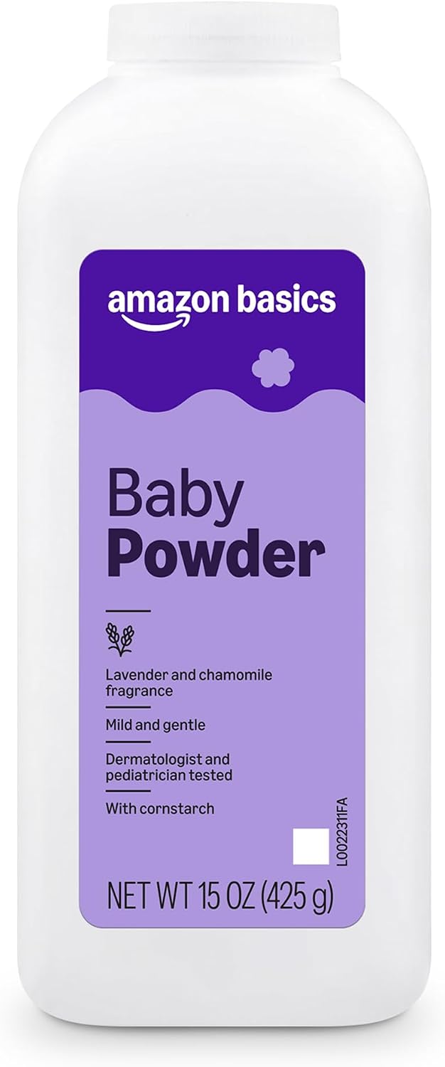 Amazon Basics Lavender and Chamomile Cornstarch Baby Powder, Hypoallergenic, 15 oz, 1 Pack